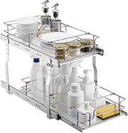 Organizzatore da cucina 12” B x 21” D, ripristinabile, con pannelli di archiviazione robusti e ripristinabile, e carrello di ripristino in acciaio cromato, ideale per i cassetti della cucina.
