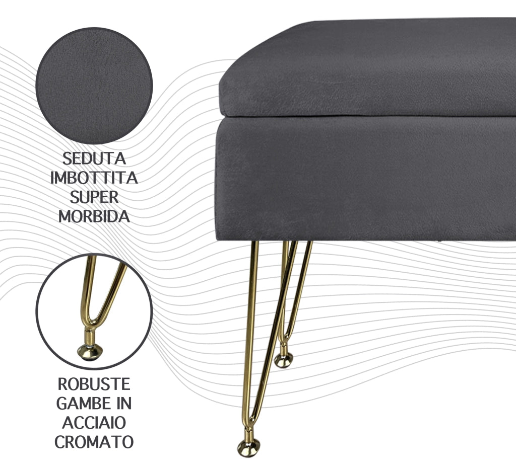 Pouf Panca Imbottita Divanetto In Velluto Contenitore PortaOggetti Panca Sgabello A Pie Di Letto Con Gambe In Metallo Dorato Cassapanca Scarpiera Ingresso Legno Massello Panchina  - Stone