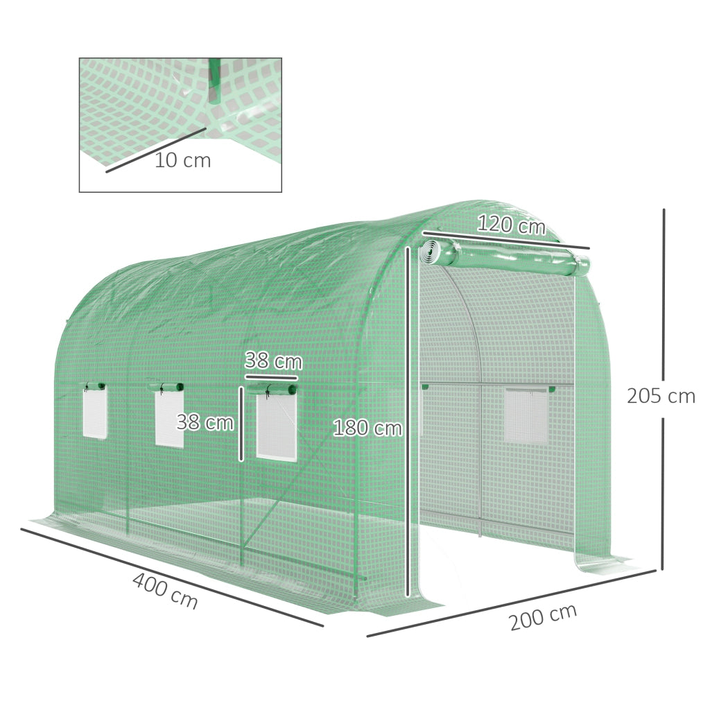 Tunnel Serra 4x2x2 m ¨C zephmum ¨C Verde con Porta a Rullo e 6 Finestre a Rete