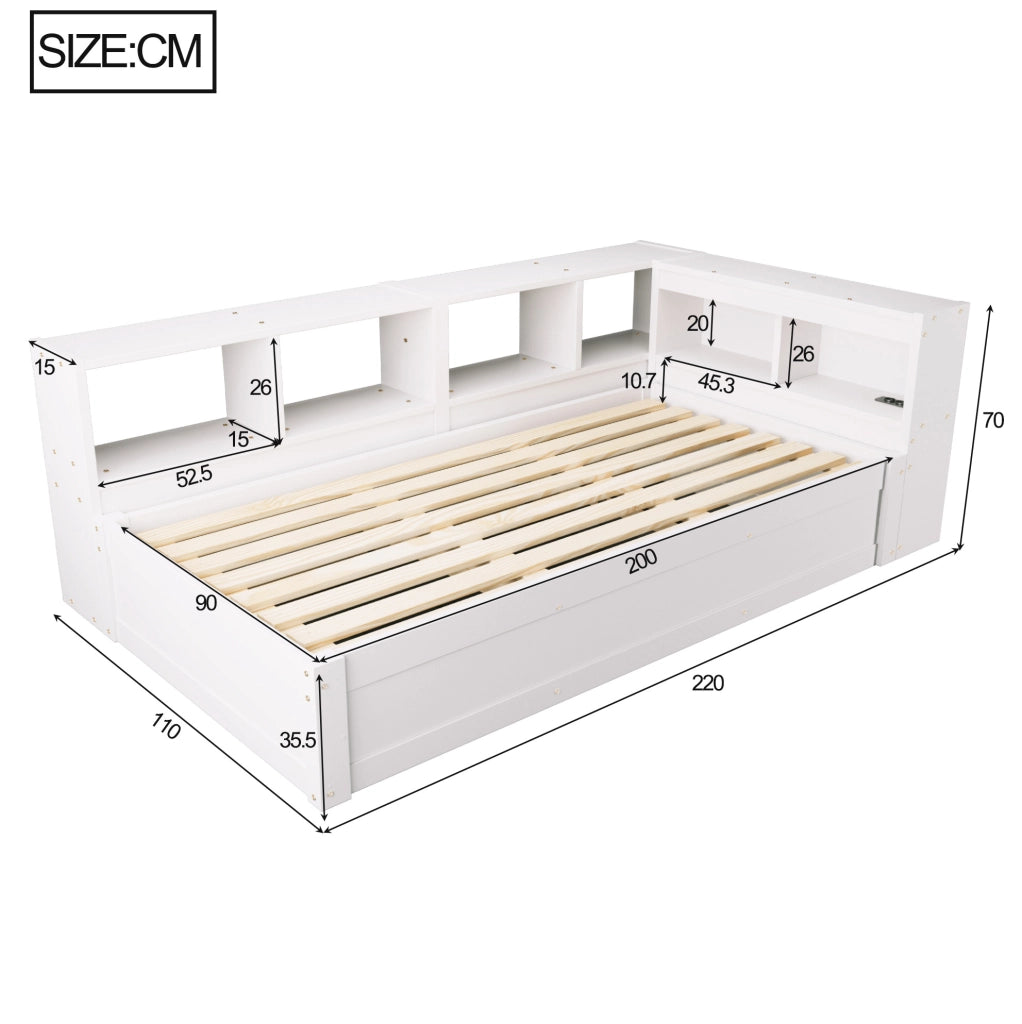 Letto singolo multifunzione 90x200 cm con LED e vano contenitore