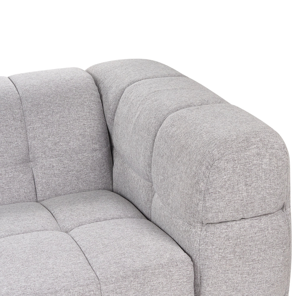 Divano imbottito a 3 posti in tessuto poliestere grigio con gambe nere braccioli stile moderno elegante