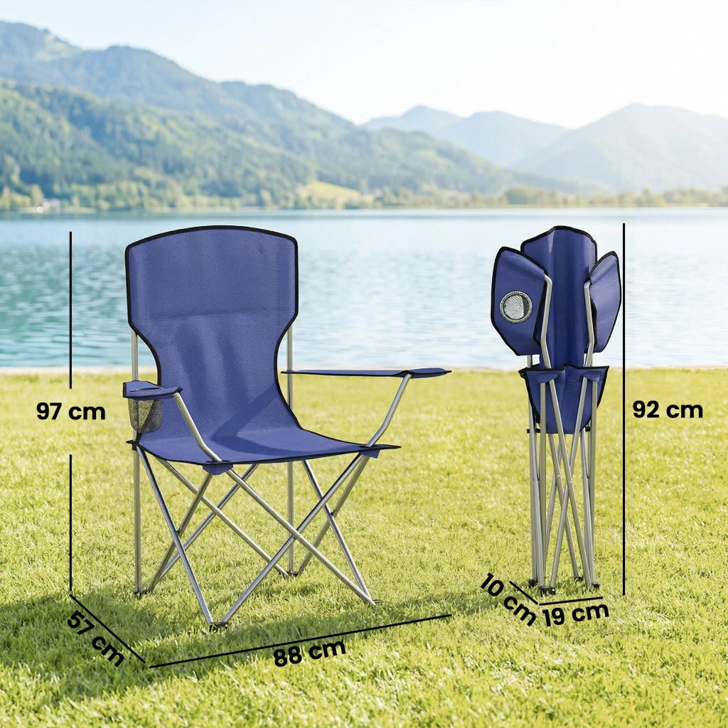 Sedia da Pranzo Pieghevole con Portabicchieri ¨C Zephmum ¨C Blu Scuro 88x57x97cm