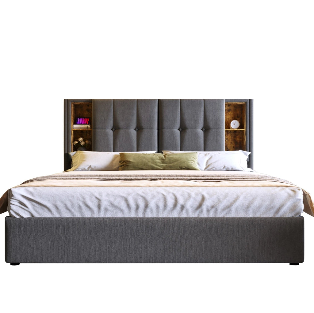 Letto matrimoniale contenitore 180x200 con ricarica wireless grigio