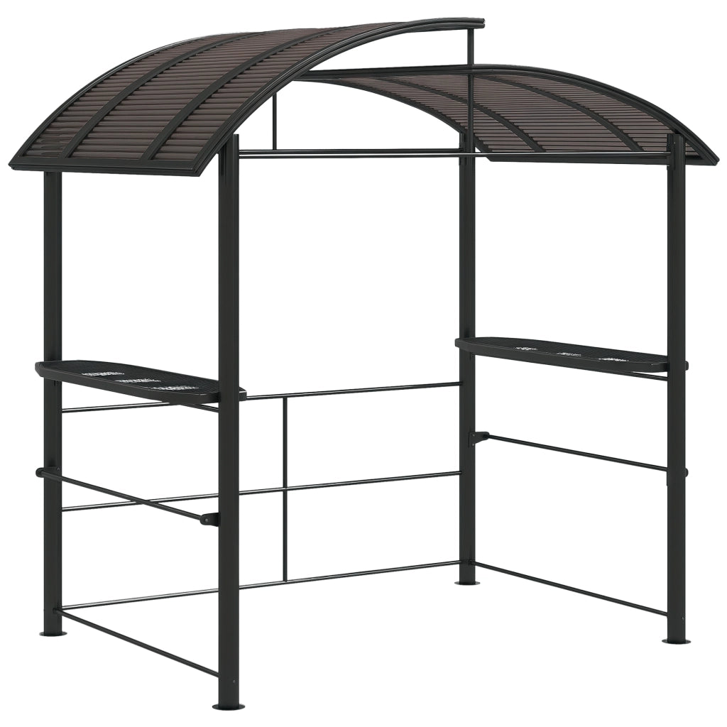Gazebo per Barbecue con Tetto e Ripiani ¨C Zephmum ¨C Grigio Scuro, Metallo e PC, 240x150x230cm