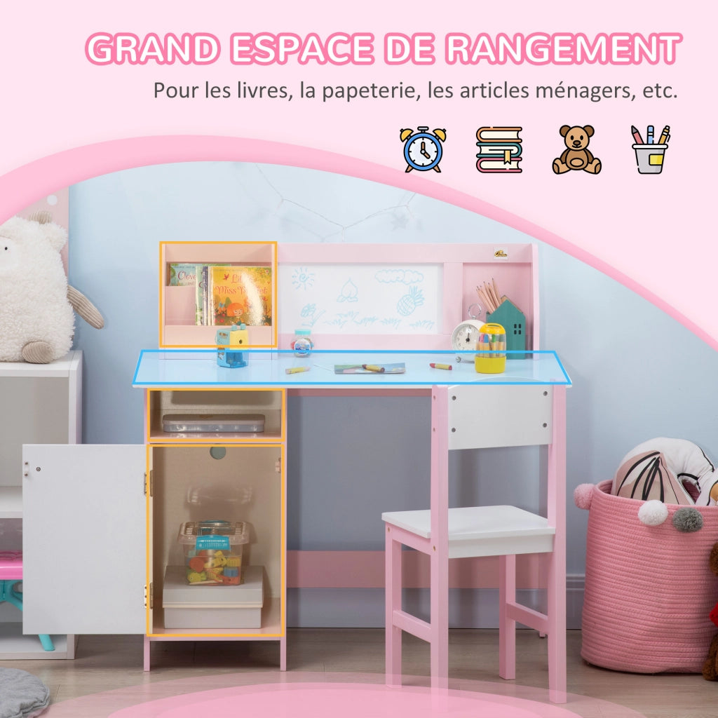 Tavolo e sedie per bambini con lavagna ¨C zephmum ¨C 90x45x85 cm rosa