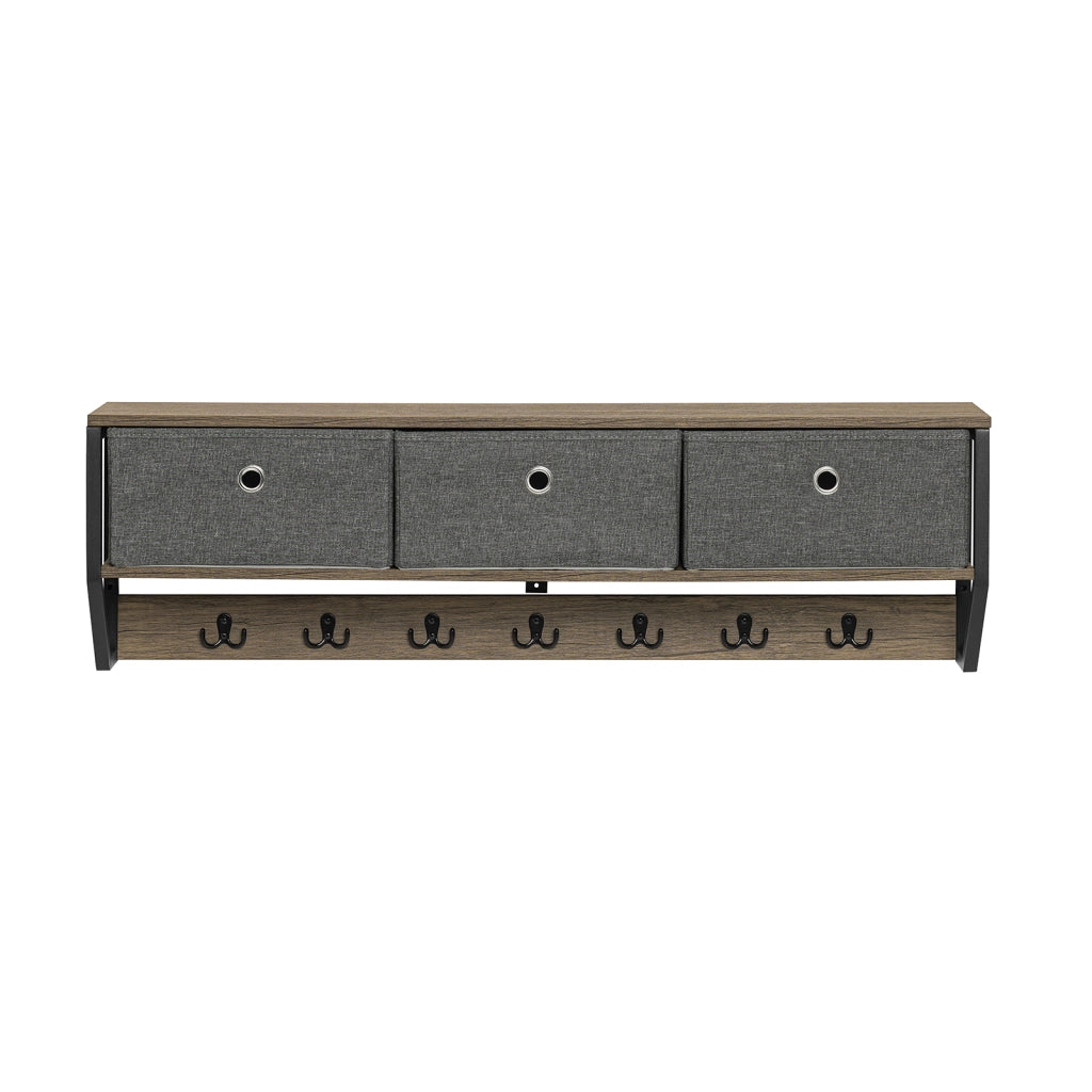 SoBuy Appendiabiti a parete con 3 cesti e 7 ganci Mensola pensile Armadio vintage 100x20x30cm FHK26-N