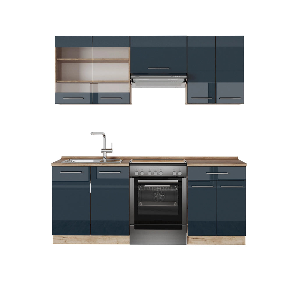 Armadi da cucina Fame-Line Blu scuro lucido/Rovere dorato 200 cm, PL Rovere Vicco