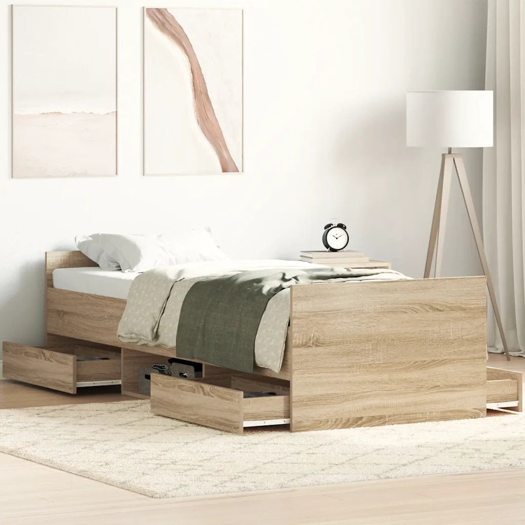 Giroletto con Testiera e Pediera-Struttura Letto Rovere Sonoma 100x200 cm