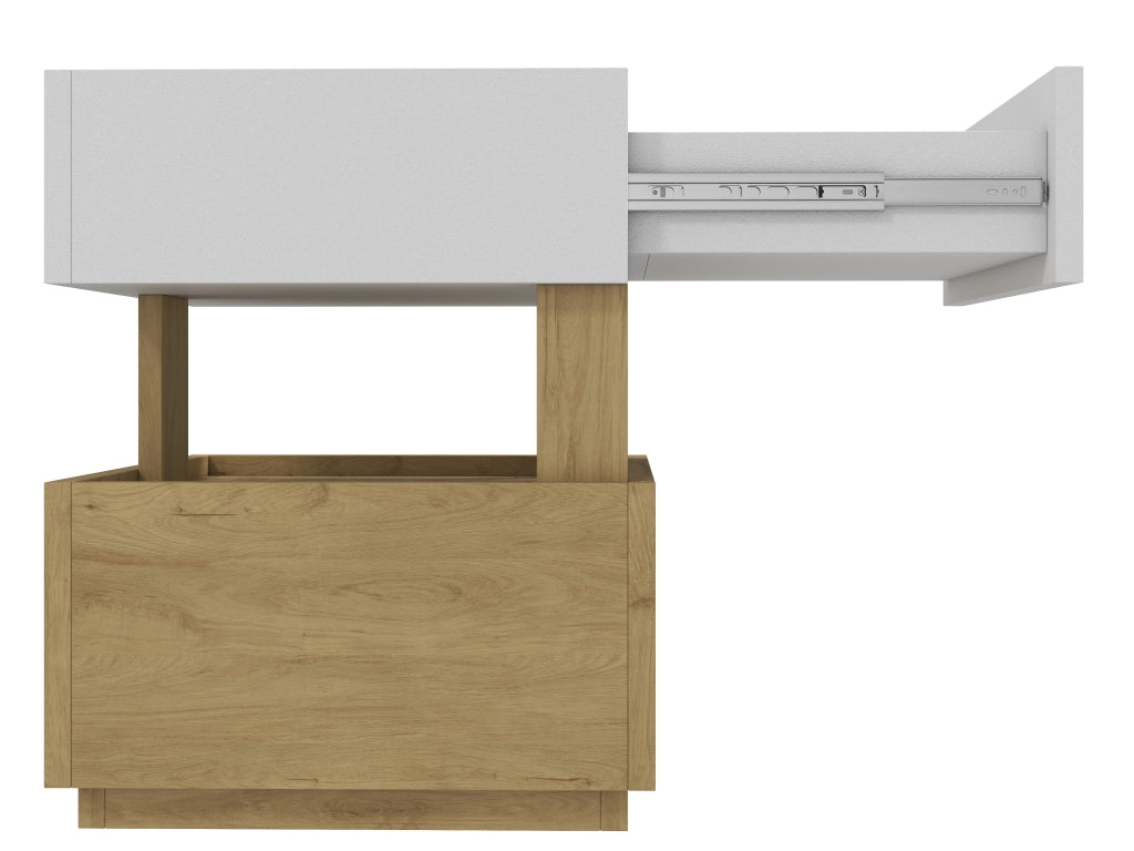 Comodino con 2 cassetti, ricarica wireless e LED, finitura bianco e legno naturale 50x40x50 cm