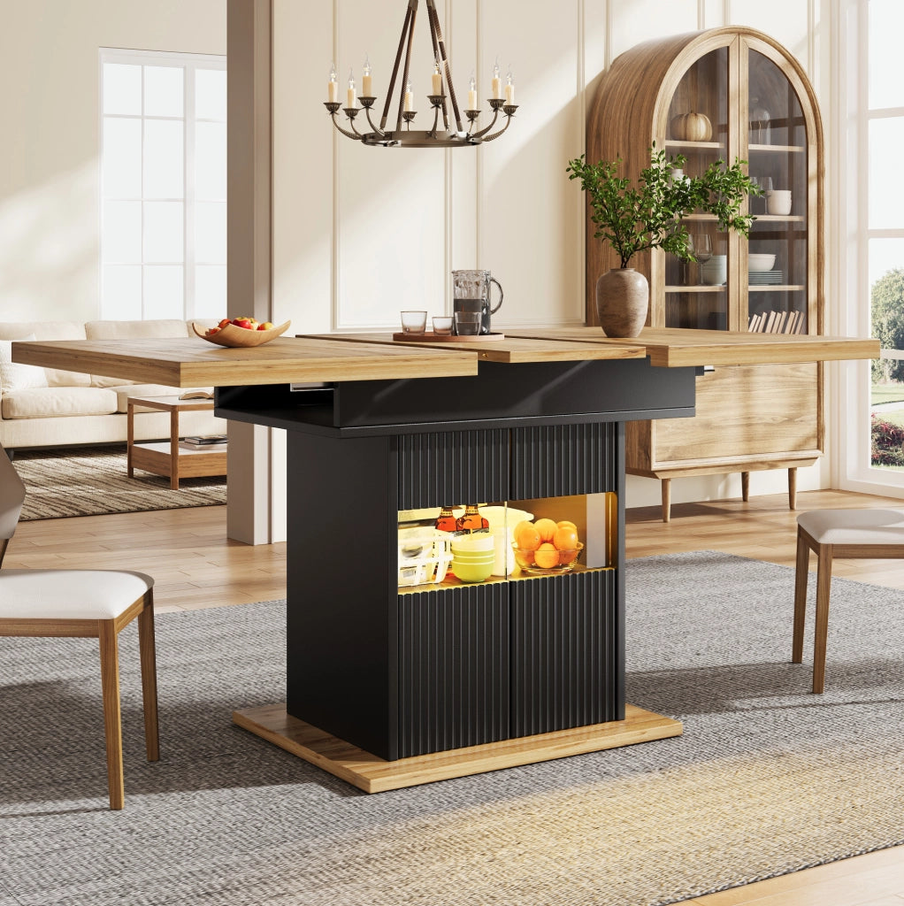 Tavolo allungabile con vano contenitore e illuminazione LED; 110/140x80x76 cm; MDF e metallo; nero