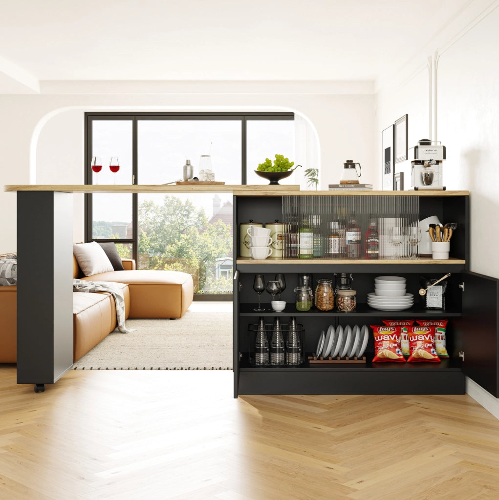 Isola da cucina girevole 360° 90x45x100 cm in MDF nero con contenitore