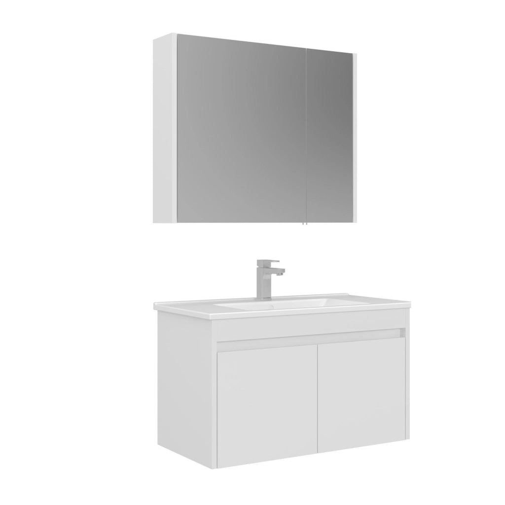 Set mobile lavabo con specchio (2 pezzi) "Arno 85" - 85 x 45 x 52 cm - Bianco