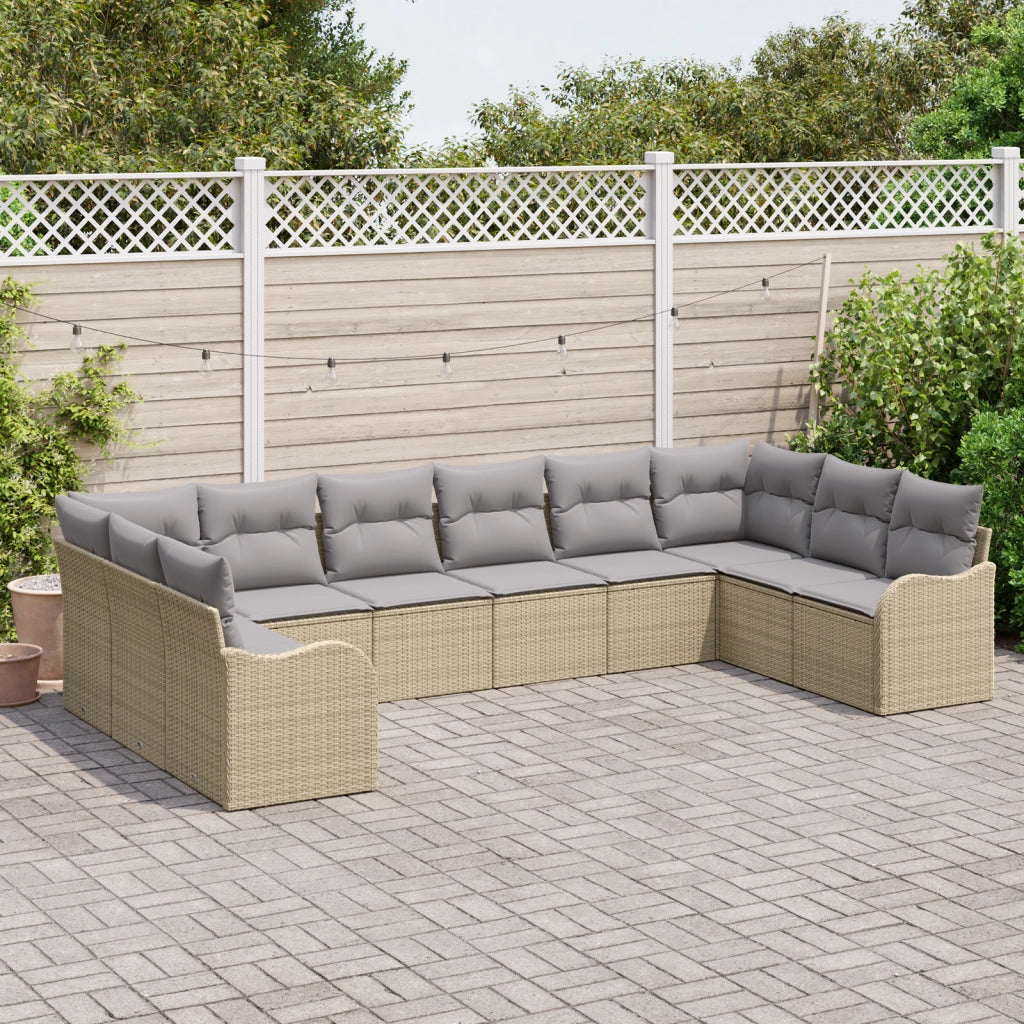 Set da giardino 10 pezzi con cuscini in rattan poliestere beige