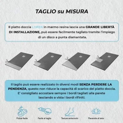 Piatto doccia resina 70x170 antracite pietra filo pavimento slim   Loren