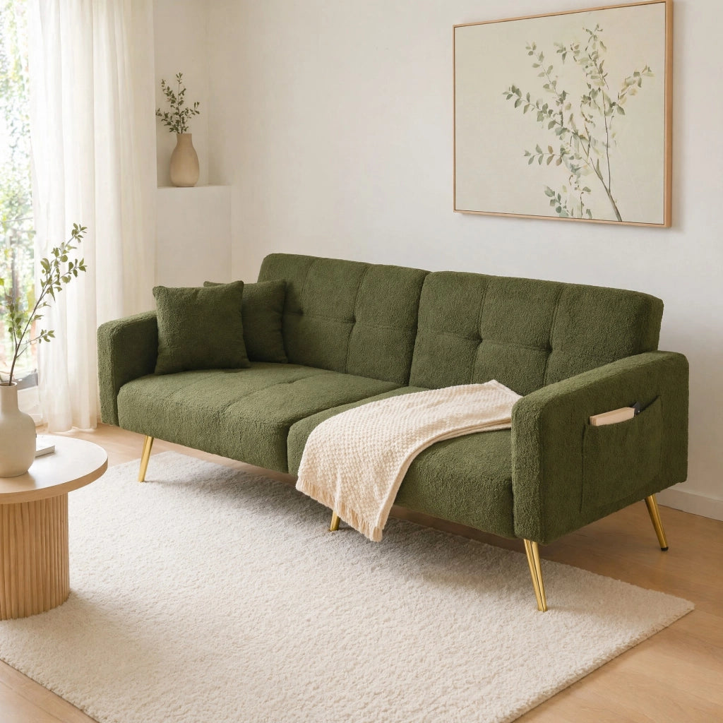 DIVANO LETTO reclinabile 175x64x72 cm verde antico con gambe dorate