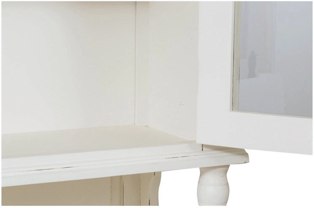 Biscottini Vetrina credenza in legno massello di tiglio finitura bianca anticata L107xPR43xH238 cm. Made in Italy