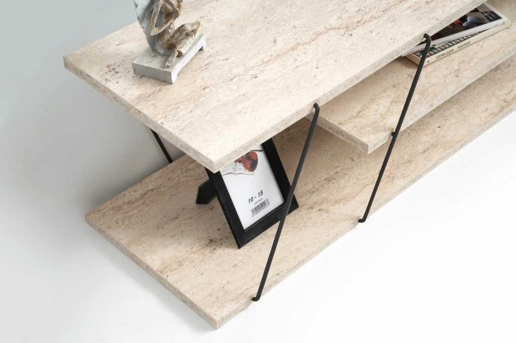Mobile TV in legno "Canaz" - 120 x 30 x 33 cm - Travertino Nero