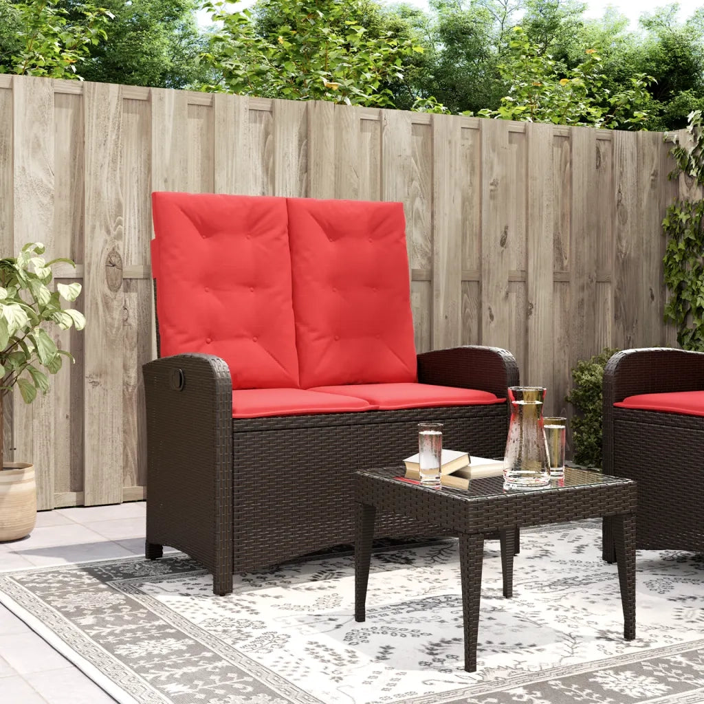Panca Reclinabile da Giardino con Cuscini Marrone in Polyrattan
