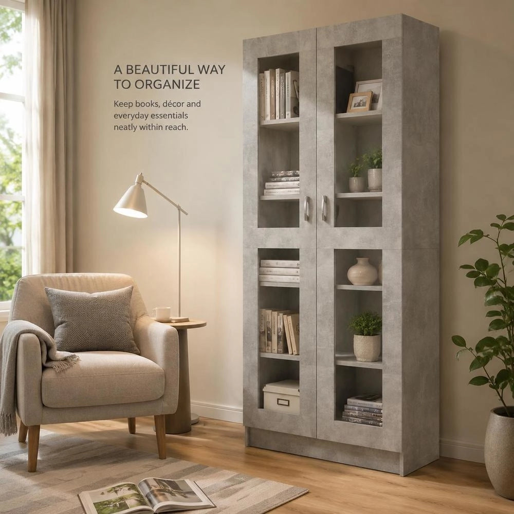 Display Cabinet, Concrete Grey, 82.5x30.5x185.5 Cm, Wood-based Material