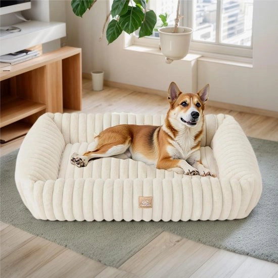 Hondenletto per Grandi Cani, Lavabile e Rimovibile, Rettilineo, Antiscivolo e Comfortevole, Lettino per Cani, Cuscino per Cani, Divano per Cani per Grandi Razze, Bianco, L (92 x 69 x 20 cm)