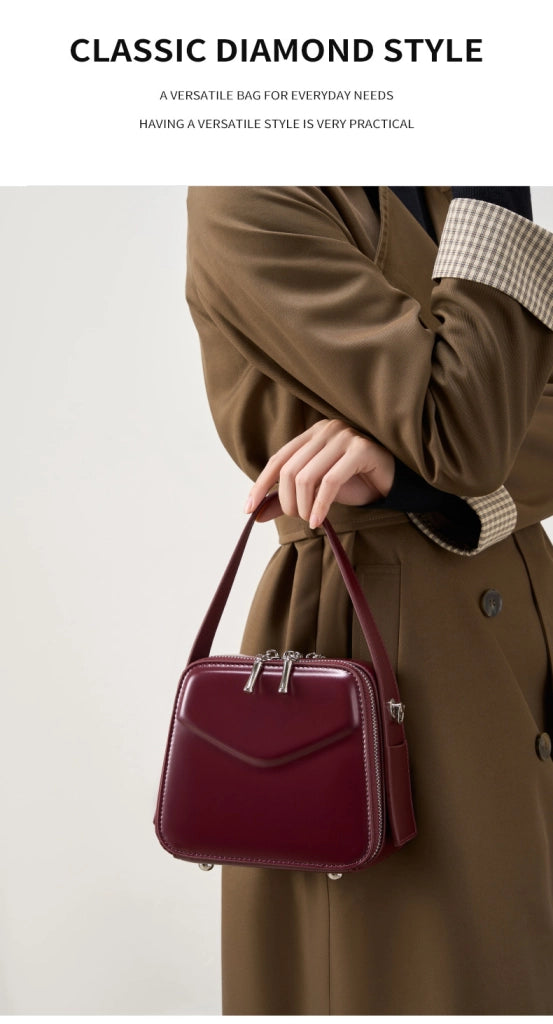 Borsa a tracolla da donna in vera pelle, colore rosso