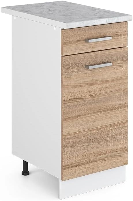 Mobiletto base per cucina R-Line, Sonoma, 40 cm, PL Marmo, per la libera combinazione all'interno di sistemi cucina modulari