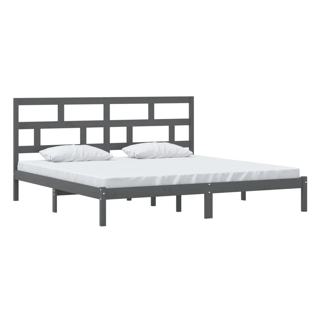 Letto matrimoniale | Letto per adulti | Giroletto Grigio in Legno Massello di Pino 200x200 cm
