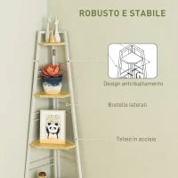 Libreria Angolare a 5 Ripiani con Struttura Pieghevole e Piedini Regolabili, Colore Legno