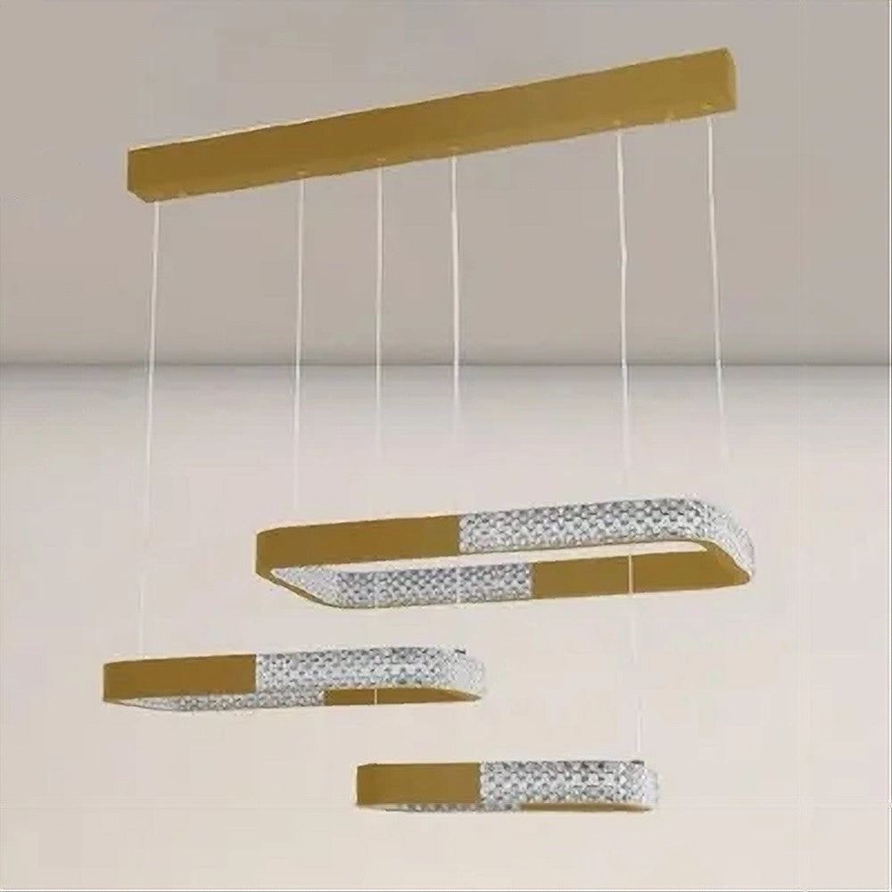 Trade Shop - Lampadario A Sospensione Led 68watt 3 Rettangoli Cristallo Telecomando Oro 32118 -