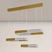 Trade Shop - Lampadario A Sospensione Led 68watt 3 Rettangoli Cristallo Telecomando Oro 32118 -