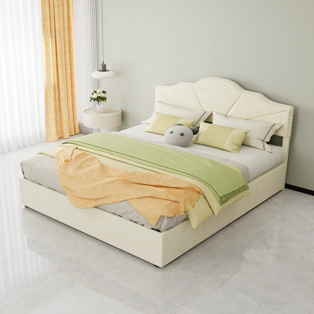 Letto Contenitore Imbottito con Materasso ¨C MINIMAL ¨C Beige 160x200