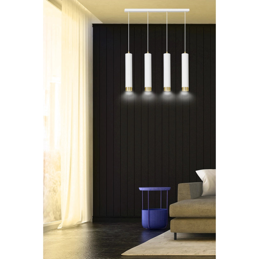 Lampada a sospensione Kibo in acciaio bianco e oro