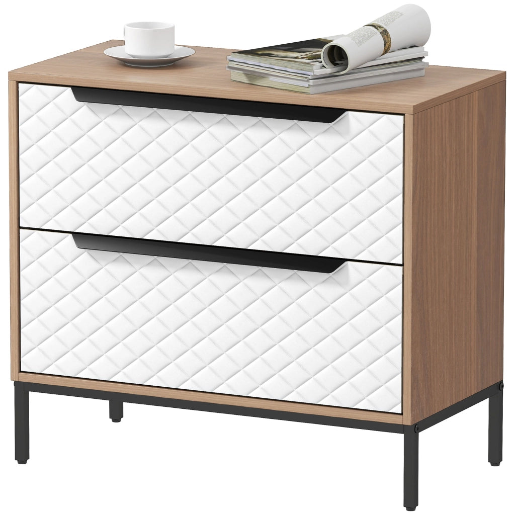 Cassettiera con 2 Cassetti Tessuto Diamante ¨C Zephmum ¨C Naturale e Bianco