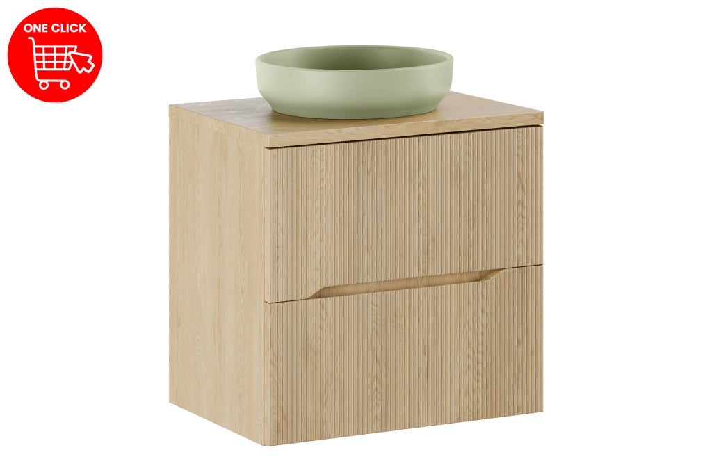 Set mobili bagno 60 cm con piano e lavabo da appoggio River Nordic Cremona 60 x 1401 x 46 cm