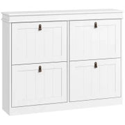 Scarpiera per 20 paia, con 4 cassetti ribaltabili e ripiani regolabili, 105x24x82,5 cm, Bianco