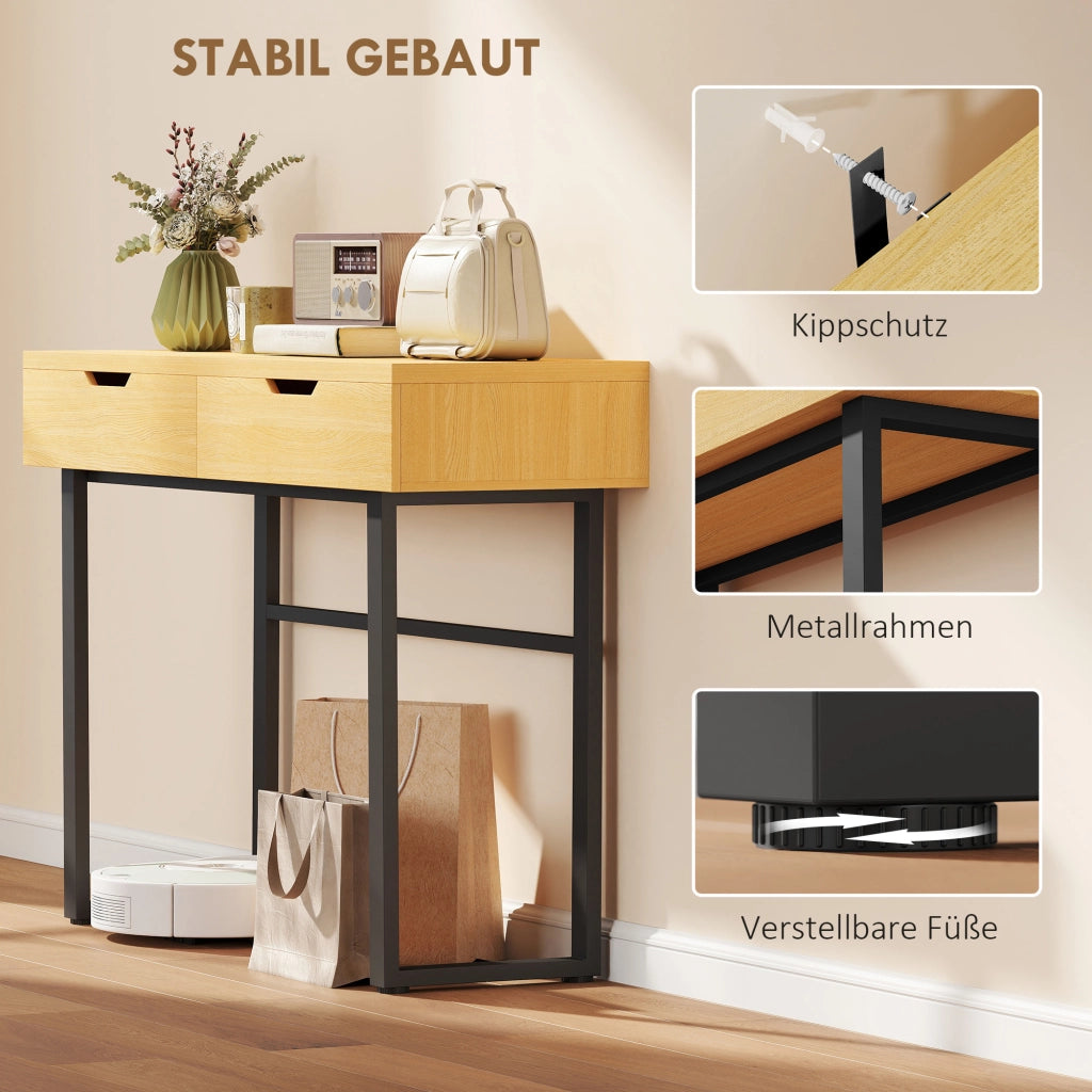 Tavolino console con 2 cassetti ¨C zephmum ¨C metallo naturale 110x35x76.5 cm