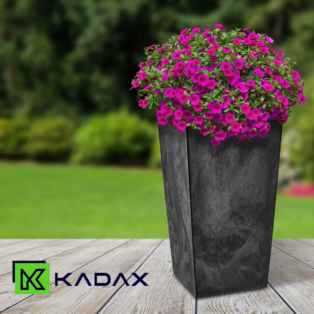 Vaso da giardino KADAX con inserto per fiori, grande e alto, nero, 29x57 cm