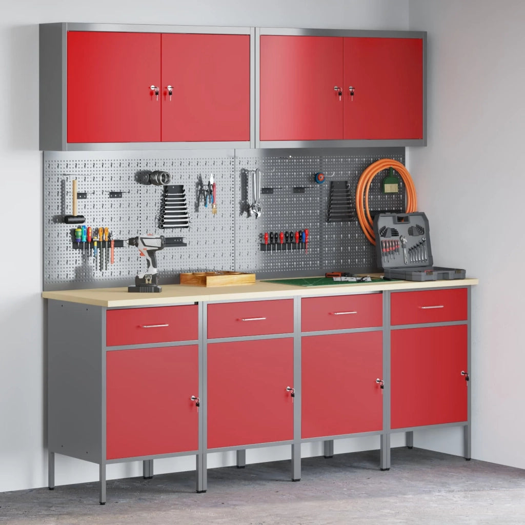Mobile da lavoro 10 pcs Rosso Legno ingegnerizzato e acciaio 3321483