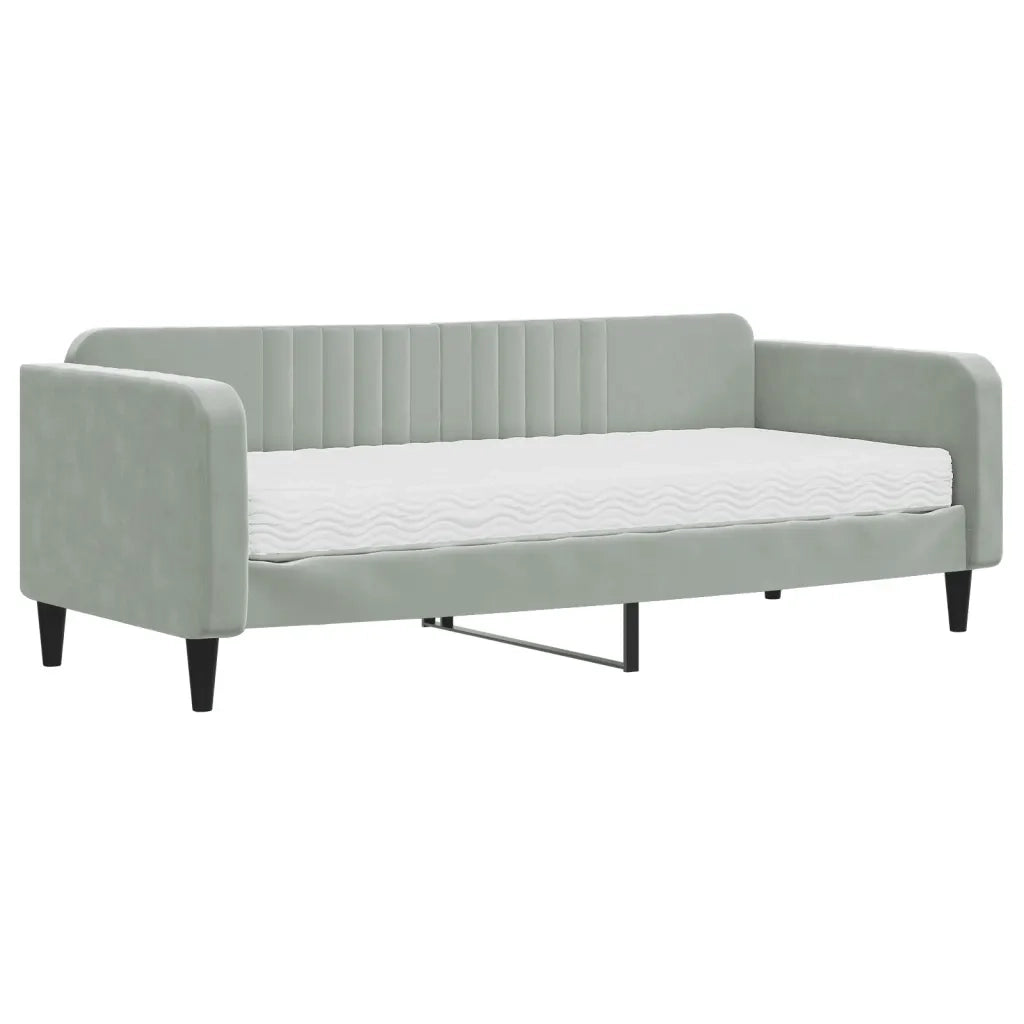 Divano Letto con Materasso Grigio Chiaro 90x200 cm in Velluto 3197039