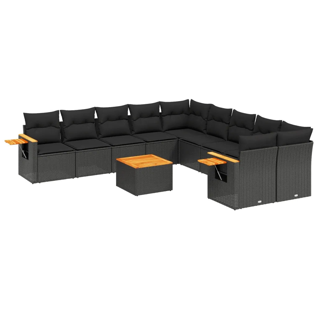 Set Divani da Giardino 11 pz con Cuscini in Polyrattan Nero 3259598