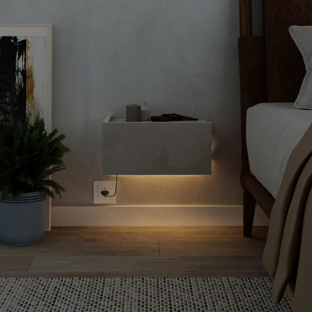 Comodino in legno "Onda" con illuminazione LED - 38 x 31 x 18 cm - Beige