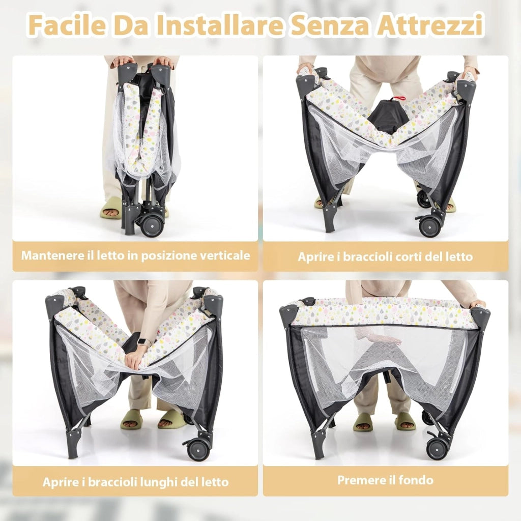 3 In 1 Lettino da Campeggio per Bambini, Lettino con Materasso Portatile per Neonati, Culla Pieghevole per Neonati con Fasciatoio, Carillon e Ruote con Freno, per Bambini 0-36 Mesi (Colorato)