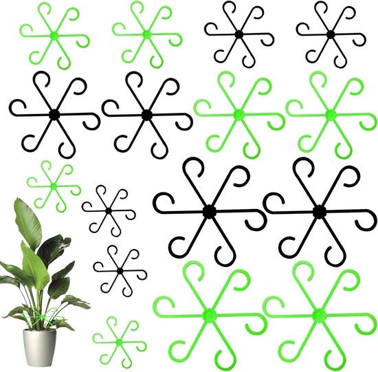 Supporti per piante - 16 pezzi - Quattro misure - Riciclabili - Fermacanestre in plastica per Monstera, hortensia, pomodoro e rose - Verde/nero