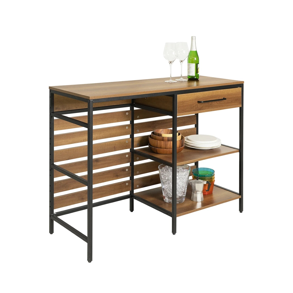 Credenza con 1 cassetto e 2 ripiani a giorno Cassettiera Armadio cucina Tavolo alto da Bar Vintage 120x45x90cm FSB71-PF