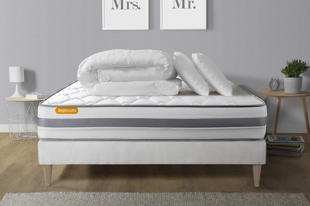 Pacchetto letto completo - Materasso 160x200cm + Rete a doghe (kit) + 2 cuscini + Piumino - Molla Memo