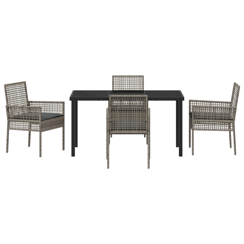 Set da Pranzo per Giardino con Cuscini Polyrattan Grigio 5 Pezzi