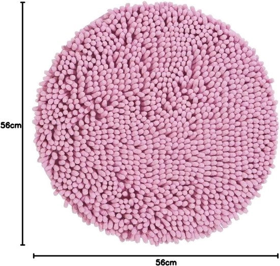 Badmat Premium a Fili di Chenille Rond (Ø 56 cm) • Badmat Rond con Fili Eccezionalmente Soffici • Assorbe e È Lavabile • Mat Badia Badmat Tapijt Bagno • Colore: Rosa