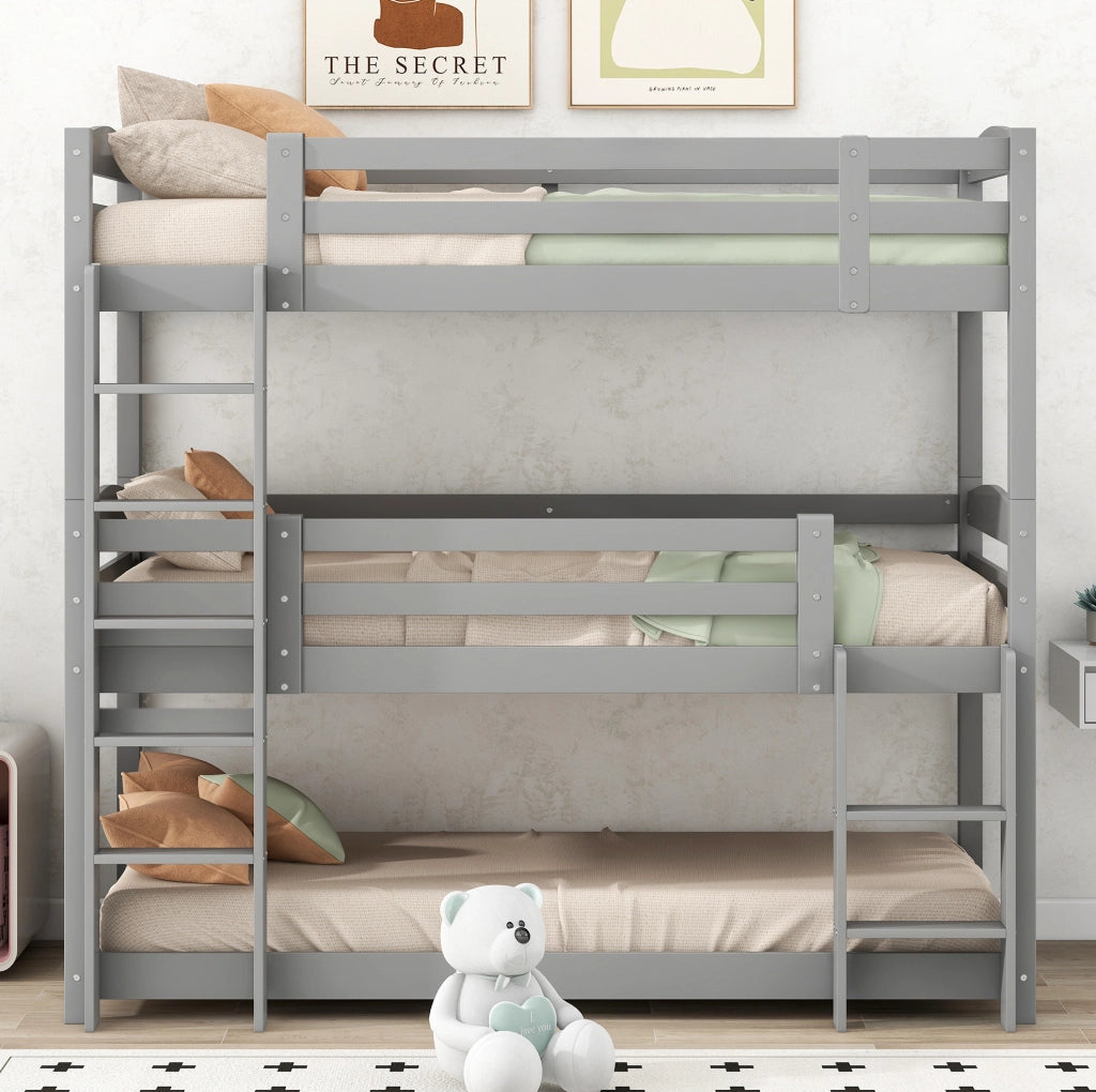 Letto a castello triplo in legno 90x200 cm; grigio