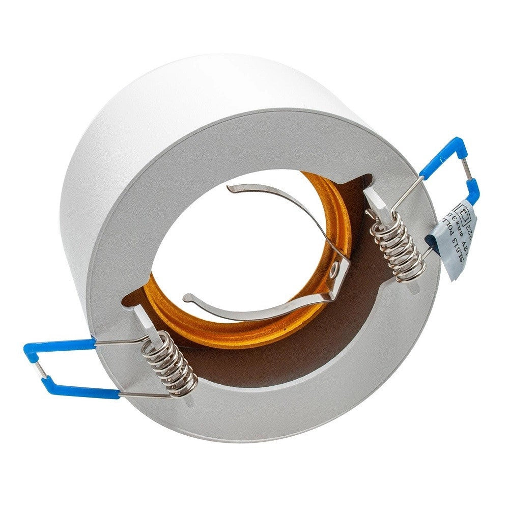 Trade Shop - Portafaretto Tondo Bianco Oro Incasso 70 Mm Cartongesso Lampade Led Gu10 Gu5.3 -