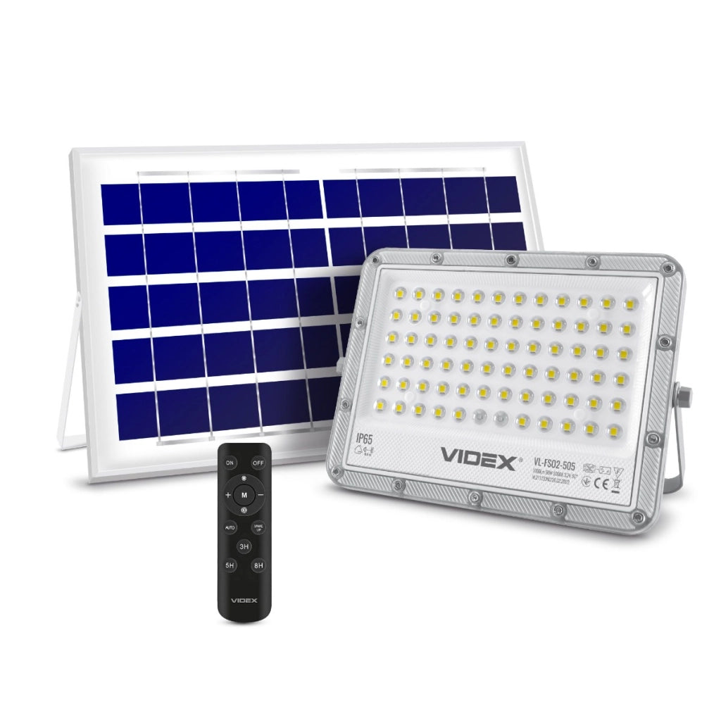Faretto solare 10W 1000lm 5000K IP65 con telecomando Videx